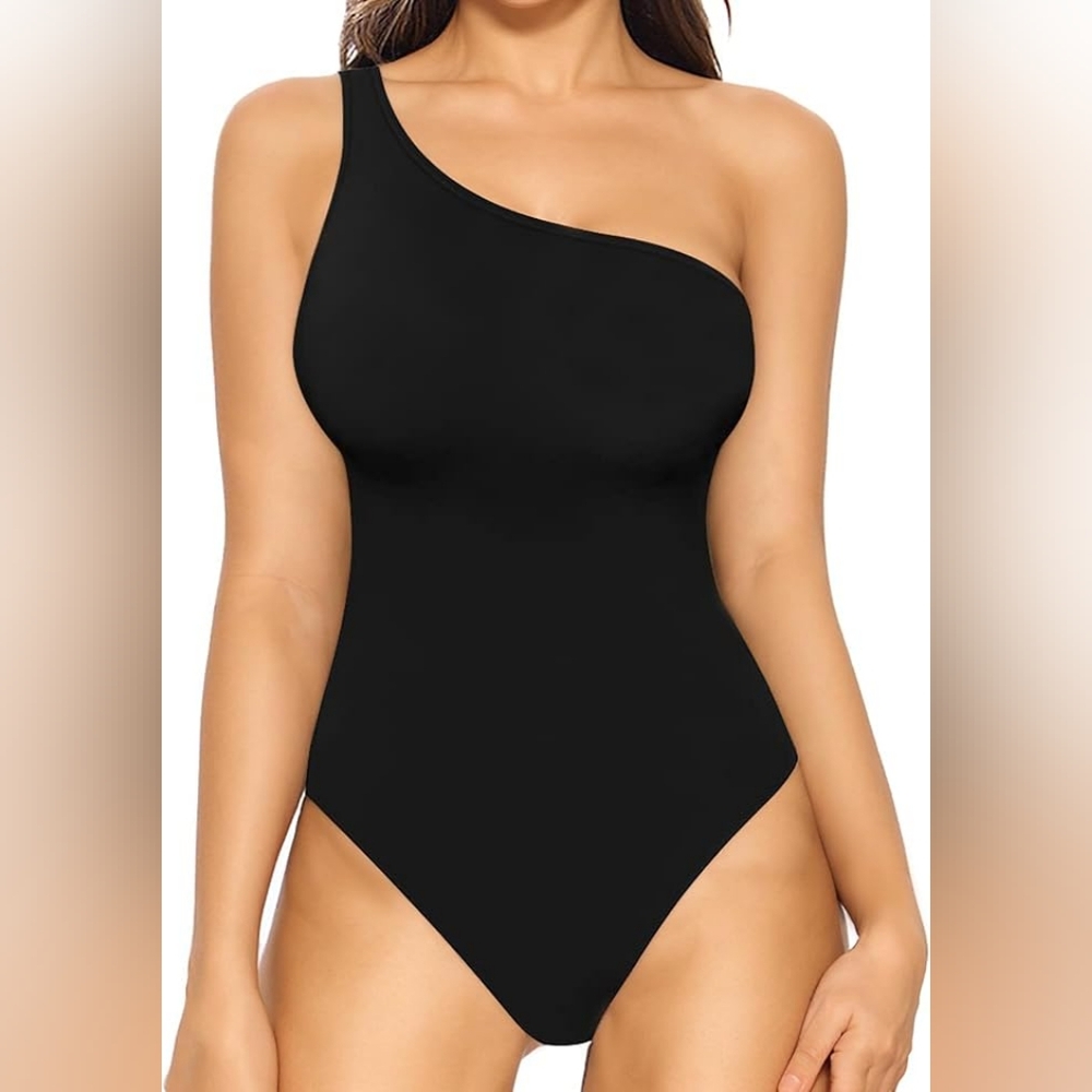 Mangopop Sleek Sleeveless One-Shoulder Black Bodysuit - Size Large - NWT